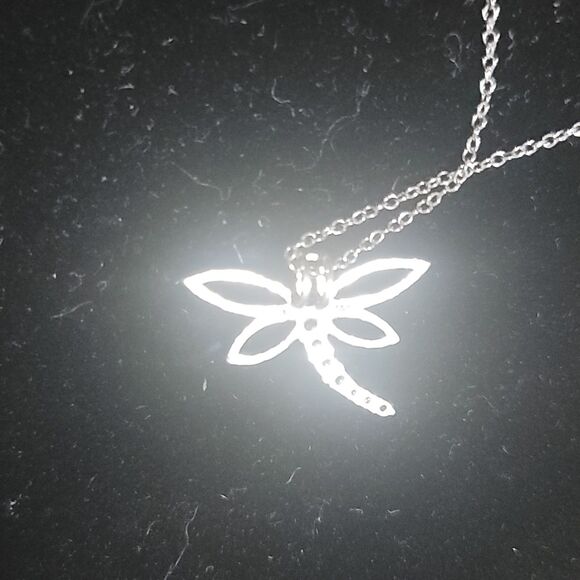 925 Sterling Silver Necklace 18" w fine Silver Dragonfly Pendant Cubic Zirconia - Picture 13 of 16